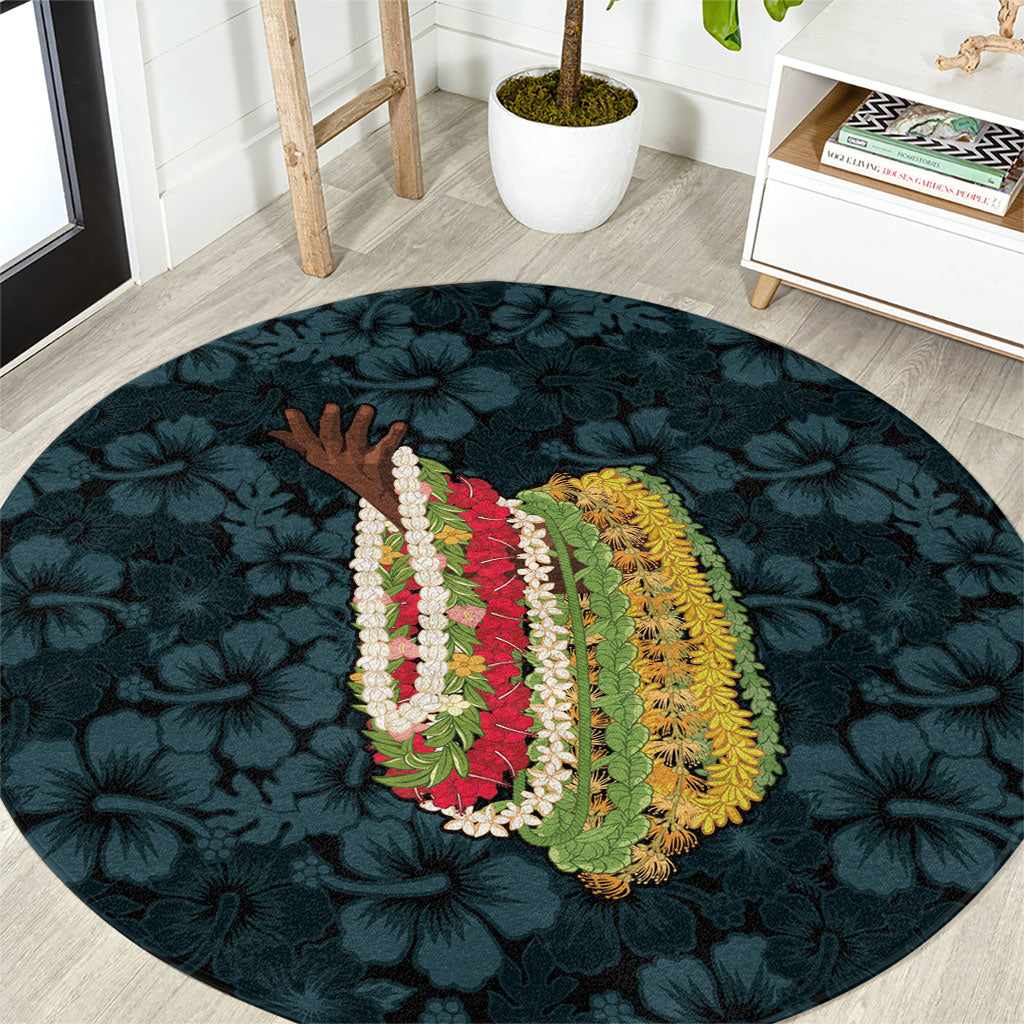 Hawaii Lei Kamehameha Round Carpet Uliuli Seamless Pattern Hibiscus Flower