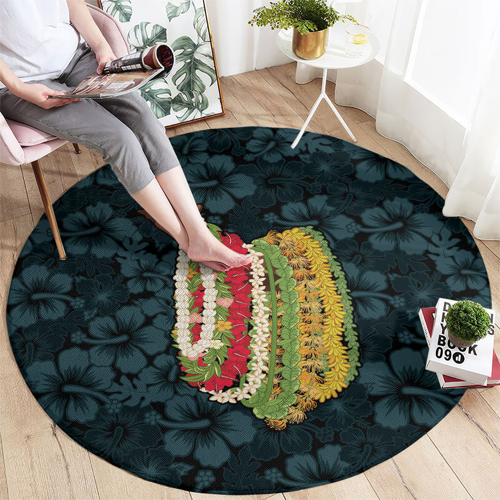 Hawaii Lei Kamehameha Round Carpet Uliuli Seamless Pattern Hibiscus Flower