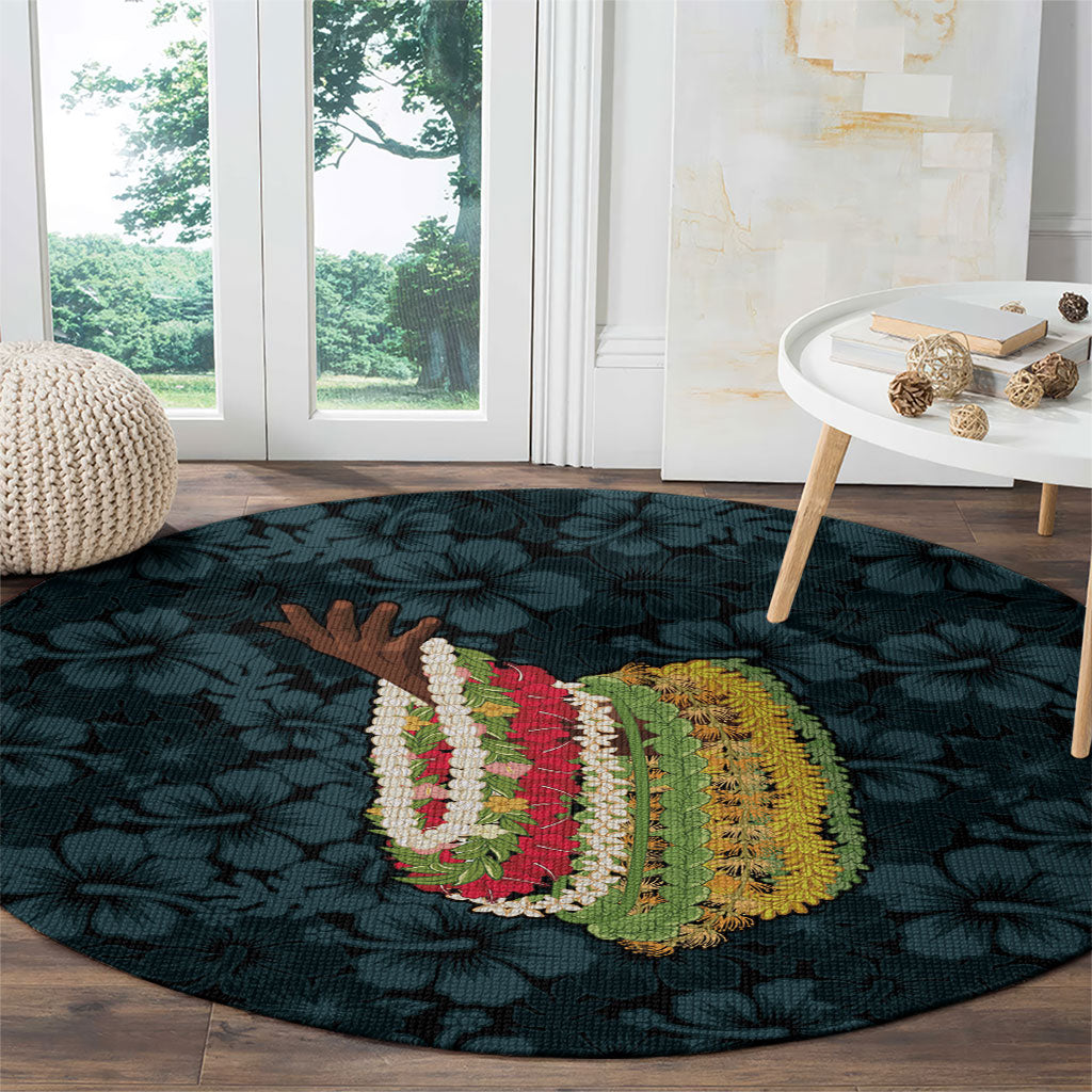Hawaii Lei Kamehameha Round Carpet Uliuli Seamless Pattern Hibiscus Flower