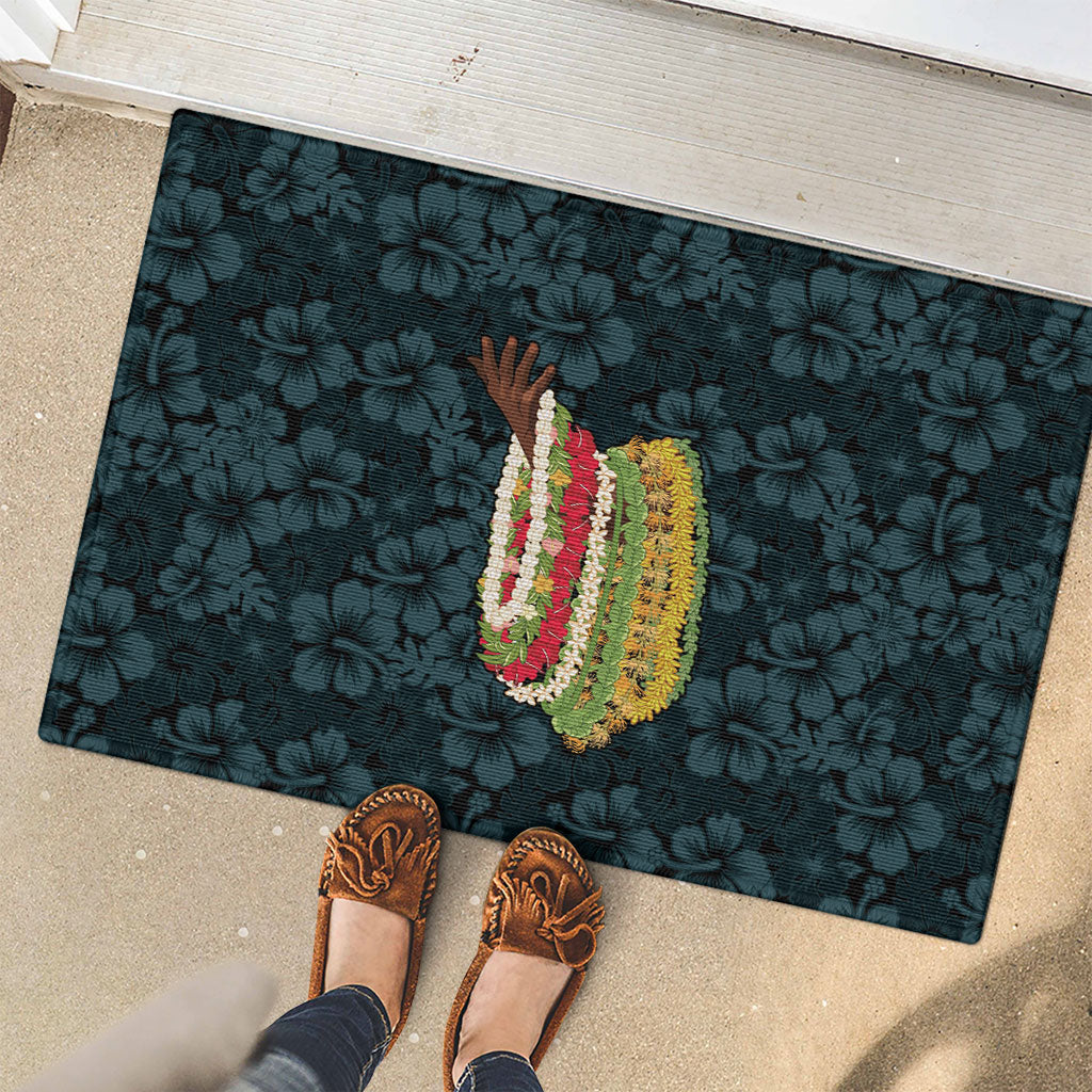 Hawaii Lei Kamehameha Rubber Doormat Uliuli Seamless Pattern Hibiscus Flower