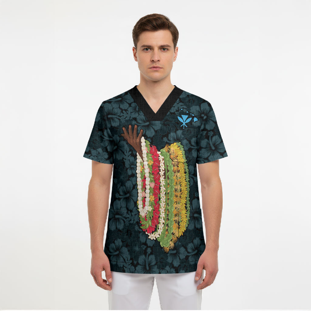 Hawaii Lei Kamehameha Scrub Top Uliuli Seamless Pattern Hibiscus Flower