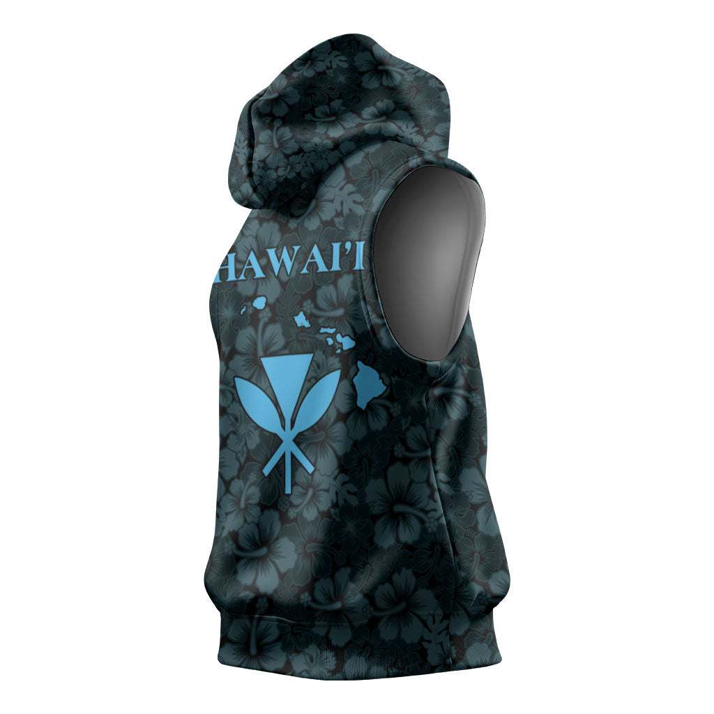 Hawaii Lei Kamehameha Sleeveless Hoodie Uliuli Seamless Pattern Hibiscus Flower