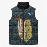 Hawaii Lei Kamehameha Sleeveless Puffer Jacket Uliuli Seamless Pattern Hibiscus Flower LT9 Unisex Blue - Polynesian Pride