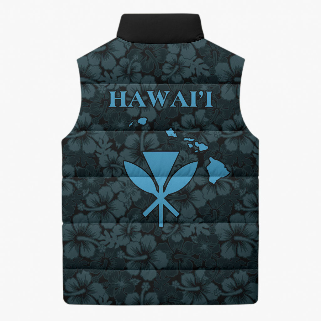 Hawaii Lei Kamehameha Sleeveless Puffer Jacket Uliuli Seamless Pattern Hibiscus Flower LT9 - Polynesian Pride