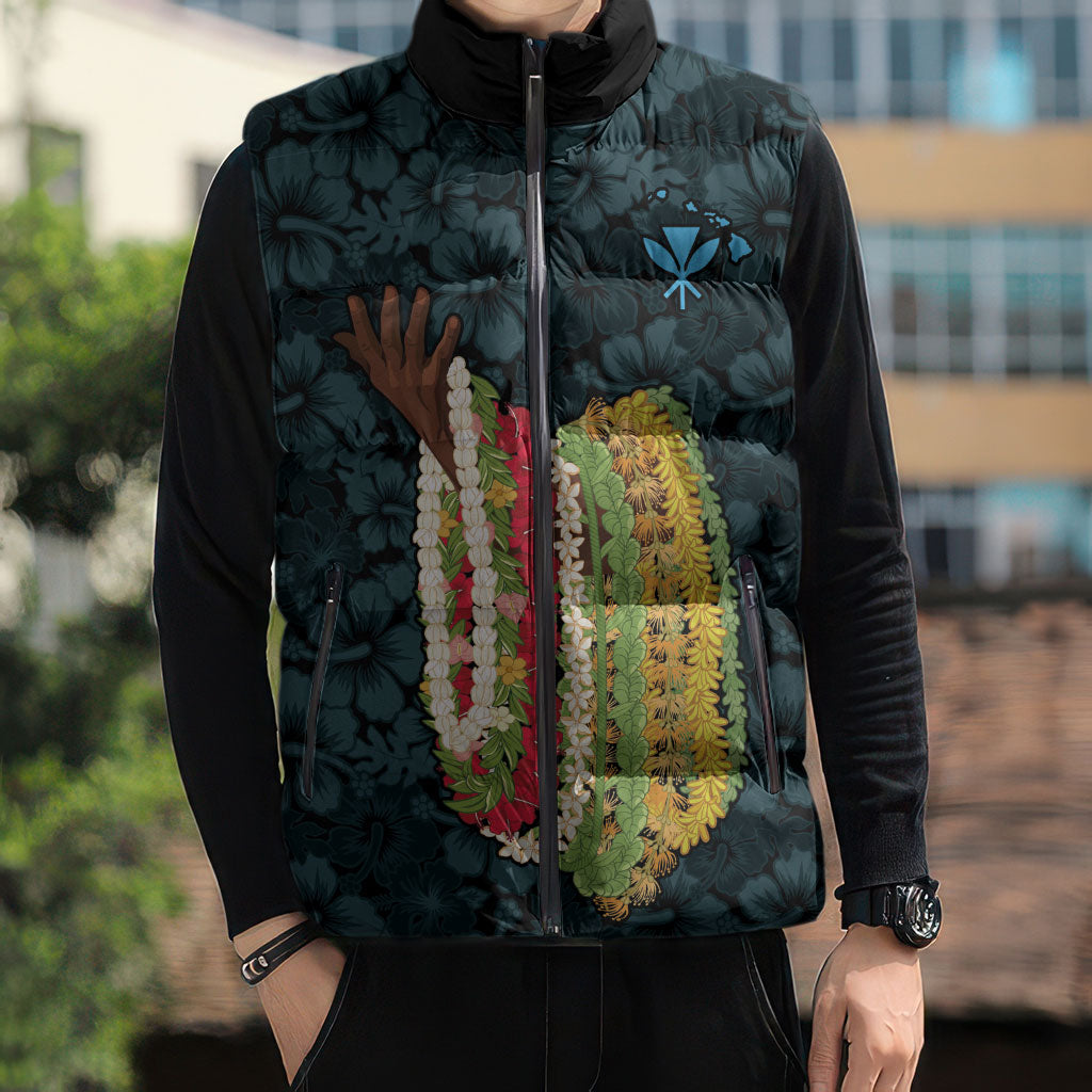 Hawaii Lei Kamehameha Sleeveless Puffer Jacket Uliuli Seamless Pattern Hibiscus Flower LT9 - Polynesian Pride