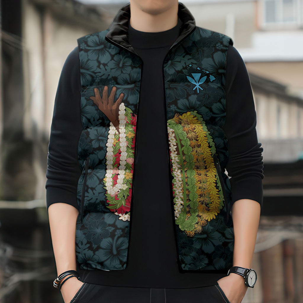 Hawaii Lei Kamehameha Sleeveless Puffer Jacket Uliuli Seamless Pattern Hibiscus Flower LT9 - Polynesian Pride