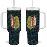 Hawaii Lei Kamehameha Tumbler With Handle Uliuli Seamless Pattern Hibiscus Flower LT9 One Size: 40 oz Blue - Polynesian Pride