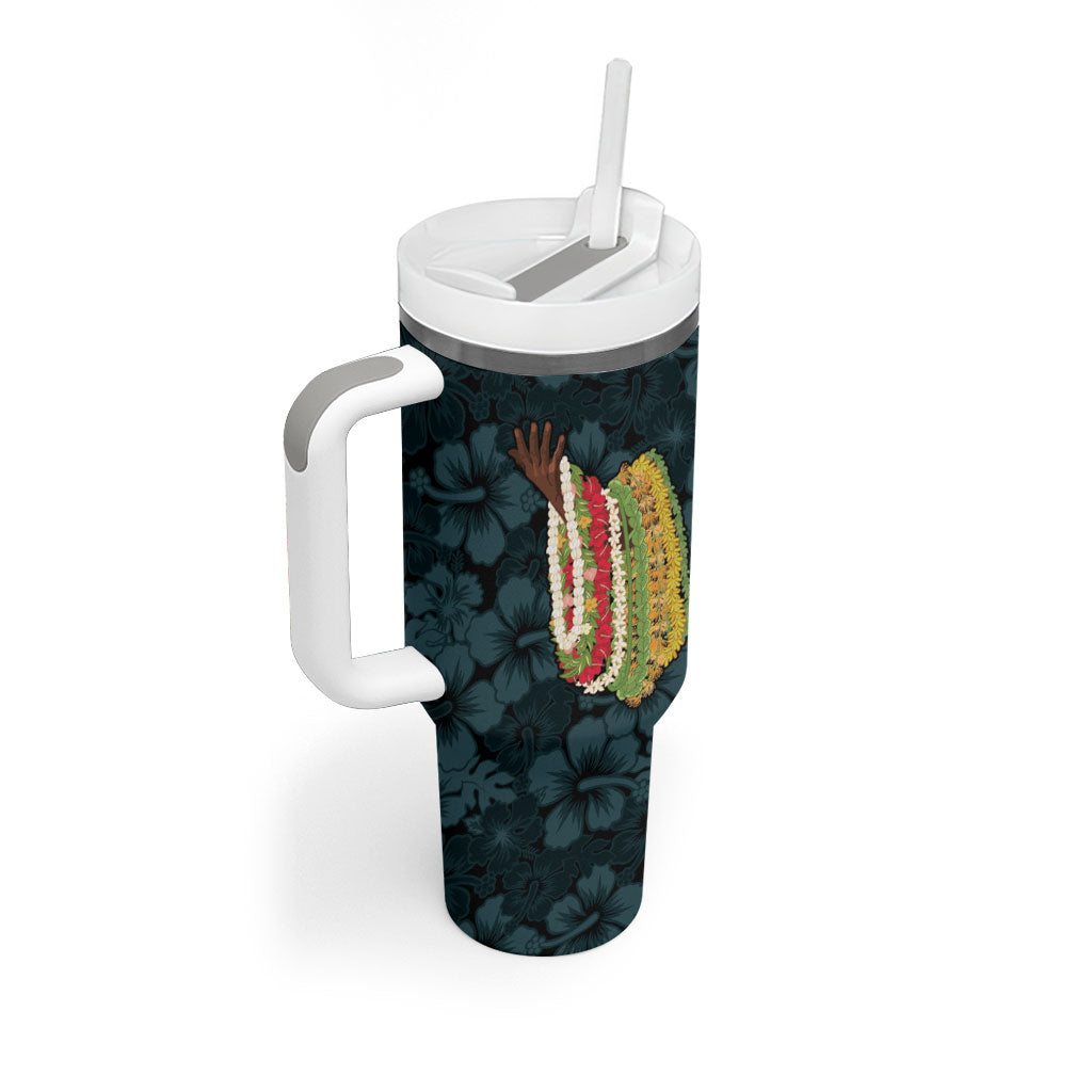Hawaii Lei Kamehameha Tumbler With Handle Uliuli Seamless Pattern Hibiscus Flower LT9 - Polynesian Pride