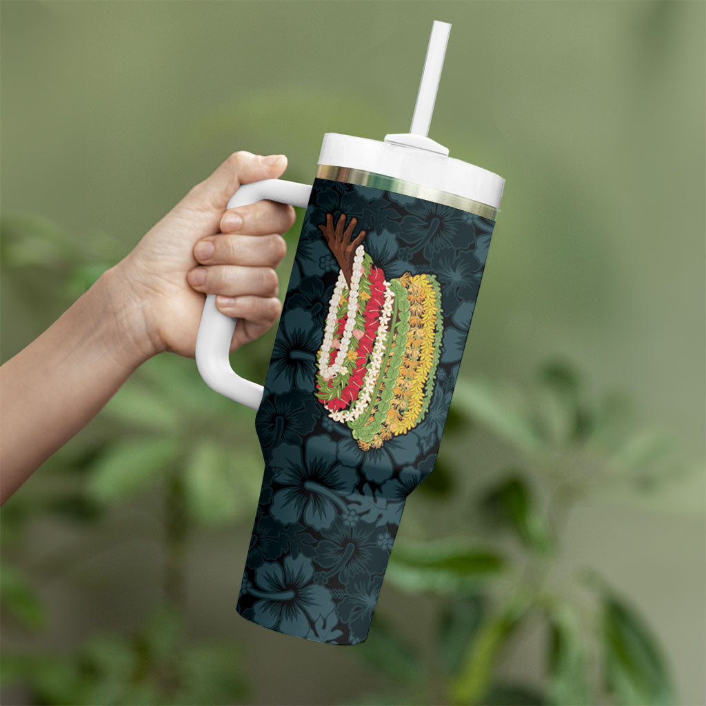 Hawaii Lei Kamehameha Tumbler With Handle Uliuli Seamless Pattern Hibiscus Flower LT9 - Polynesian Pride