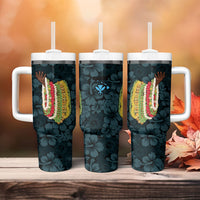 Hawaii Lei Kamehameha Tumbler With Handle Uliuli Seamless Pattern Hibiscus Flower LT9 - Polynesian Pride