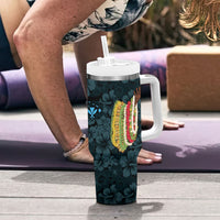 Hawaii Lei Kamehameha Tumbler With Handle Uliuli Seamless Pattern Hibiscus Flower LT9 - Polynesian Pride