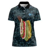 Hawaii Lei Kamehameha Women Polo Shirt Uliuli Seamless Pattern Hibiscus Flower LT9 Female Blue - Polynesian Pride
