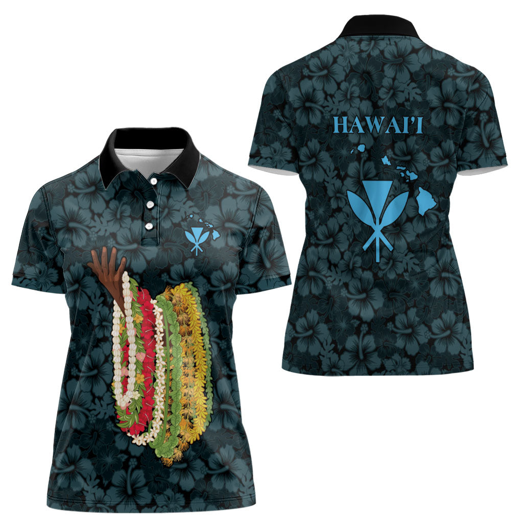 Hawaii Lei Kamehameha Women Polo Shirt Uliuli Seamless Pattern Hibiscus Flower LT9 - Polynesian Pride