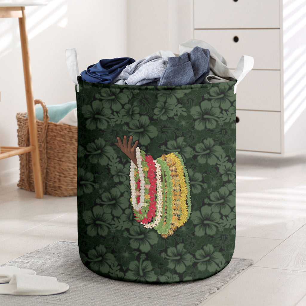 Hawaii Lei Kamehameha Laundry Basket Oma'oma'o Seamless Pattern Hibiscus Flower