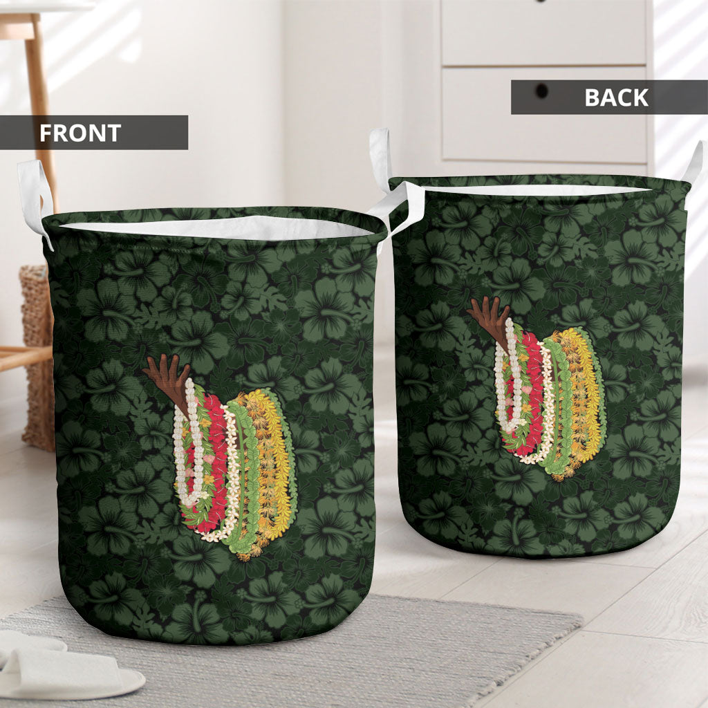 Hawaii Lei Kamehameha Laundry Basket Oma'oma'o Seamless Pattern Hibiscus Flower
