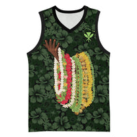 Hawaii Lei Kamehameha Basketball Jersey Oma'oma'o Seamless Pattern Hibiscus Flower LT9 Unisex Green - Polynesian Pride