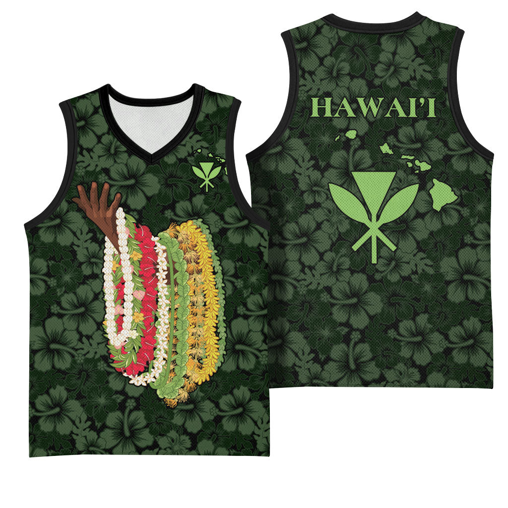 Hawaii Lei Kamehameha Basketball Jersey Oma'oma'o Seamless Pattern Hibiscus Flower LT9 - Polynesian Pride