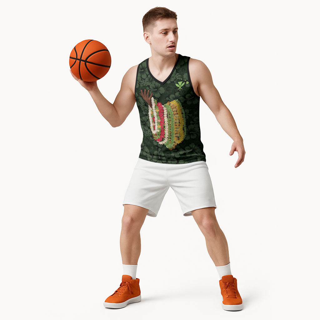 Hawaii Lei Kamehameha Basketball Jersey Oma'oma'o Seamless Pattern Hibiscus Flower LT9 - Polynesian Pride
