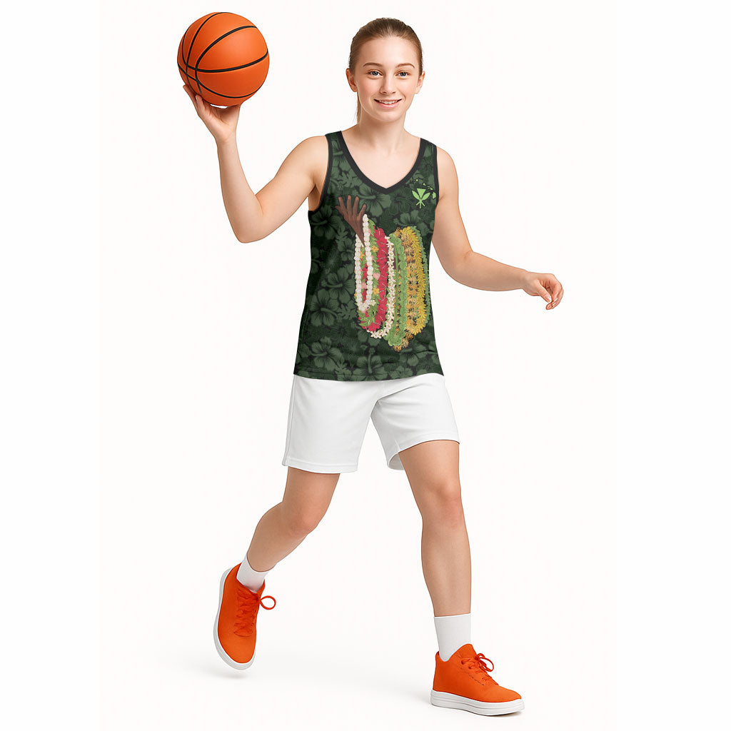 Hawaii Lei Kamehameha Basketball Jersey Oma'oma'o Seamless Pattern Hibiscus Flower LT9 - Polynesian Pride