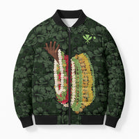Hawaii Lei Kamehameha Bomber Puffer Jacket Oma'oma'o Seamless Pattern Hibiscus Flower LT9 Unisex Green - Polynesian Pride