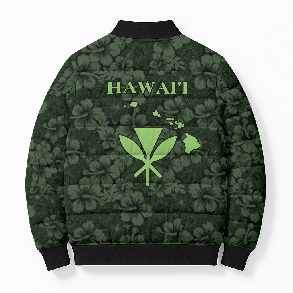 Hawaii Lei Kamehameha Bomber Puffer Jacket Oma'oma'o Seamless Pattern Hibiscus Flower LT9 - Polynesian Pride