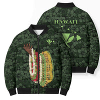 Hawaii Lei Kamehameha Bomber Puffer Jacket Oma'oma'o Seamless Pattern Hibiscus Flower LT9 - Polynesian Pride
