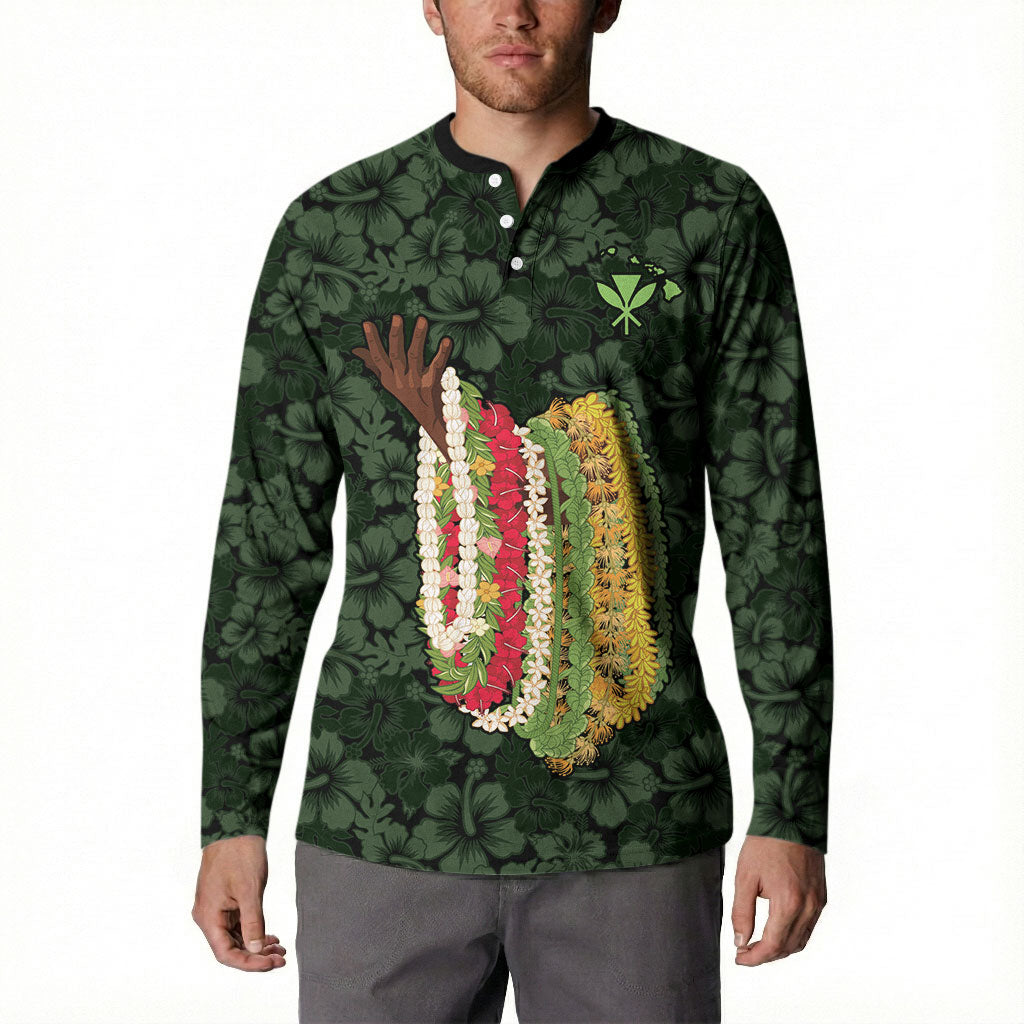 Hawaii Lei Kamehameha Button Sweatshirt Oma'oma'o Seamless Pattern Hibiscus Flower