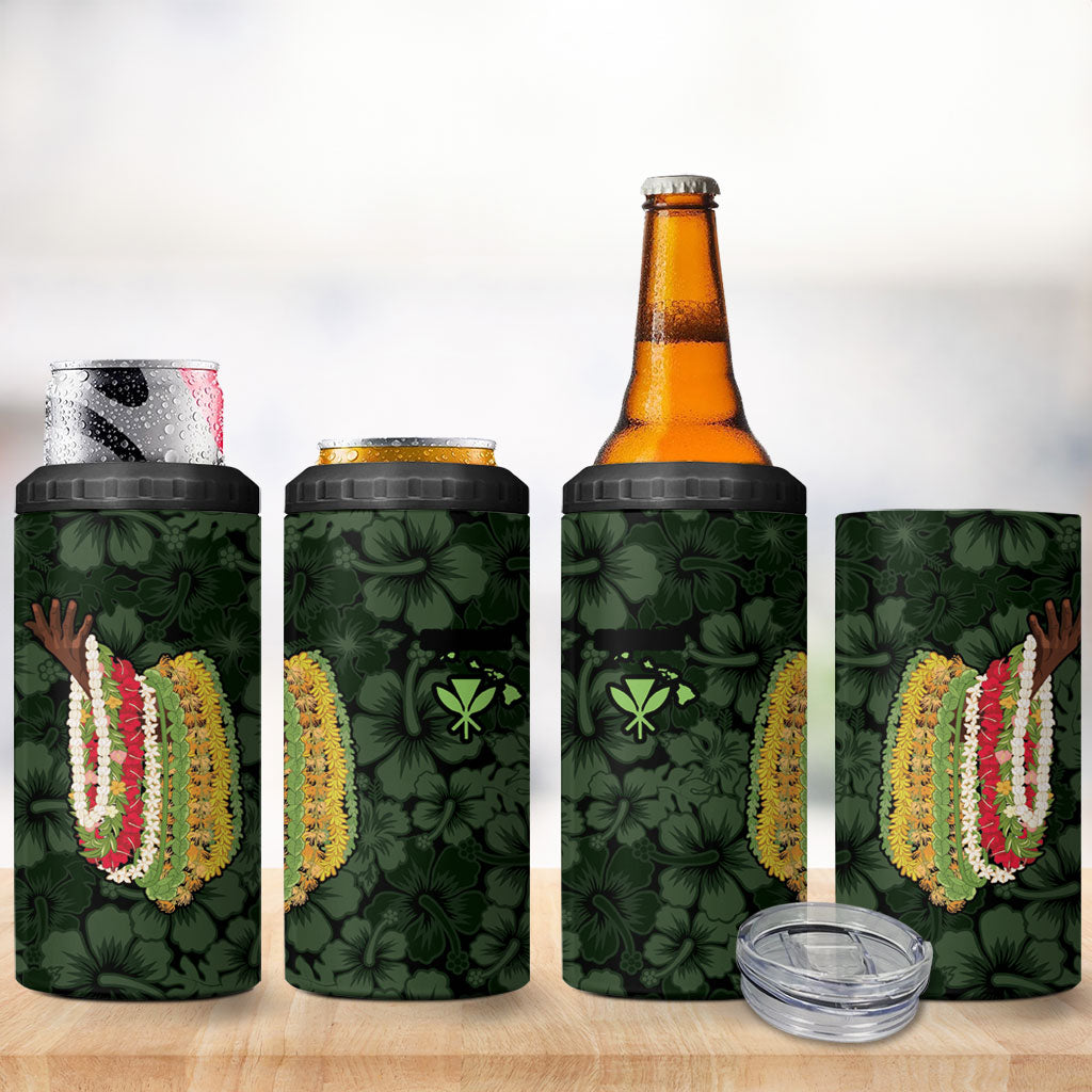 Hawaii Lei Kamehameha 4 in 1 Can Cooler Tumbler Oma'oma'o Seamless Pattern Hibiscus Flower
