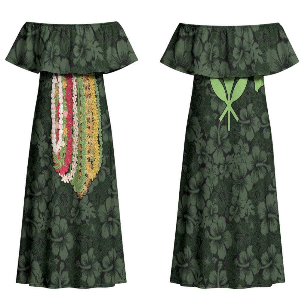 Hawaii Lei Kamehameha Couples Matching Off Shoulder Maxi Dress and Hawaiian Shirt Oma'oma'o Seamless Pattern Hibiscus Flower LT9 - Polynesian Pride