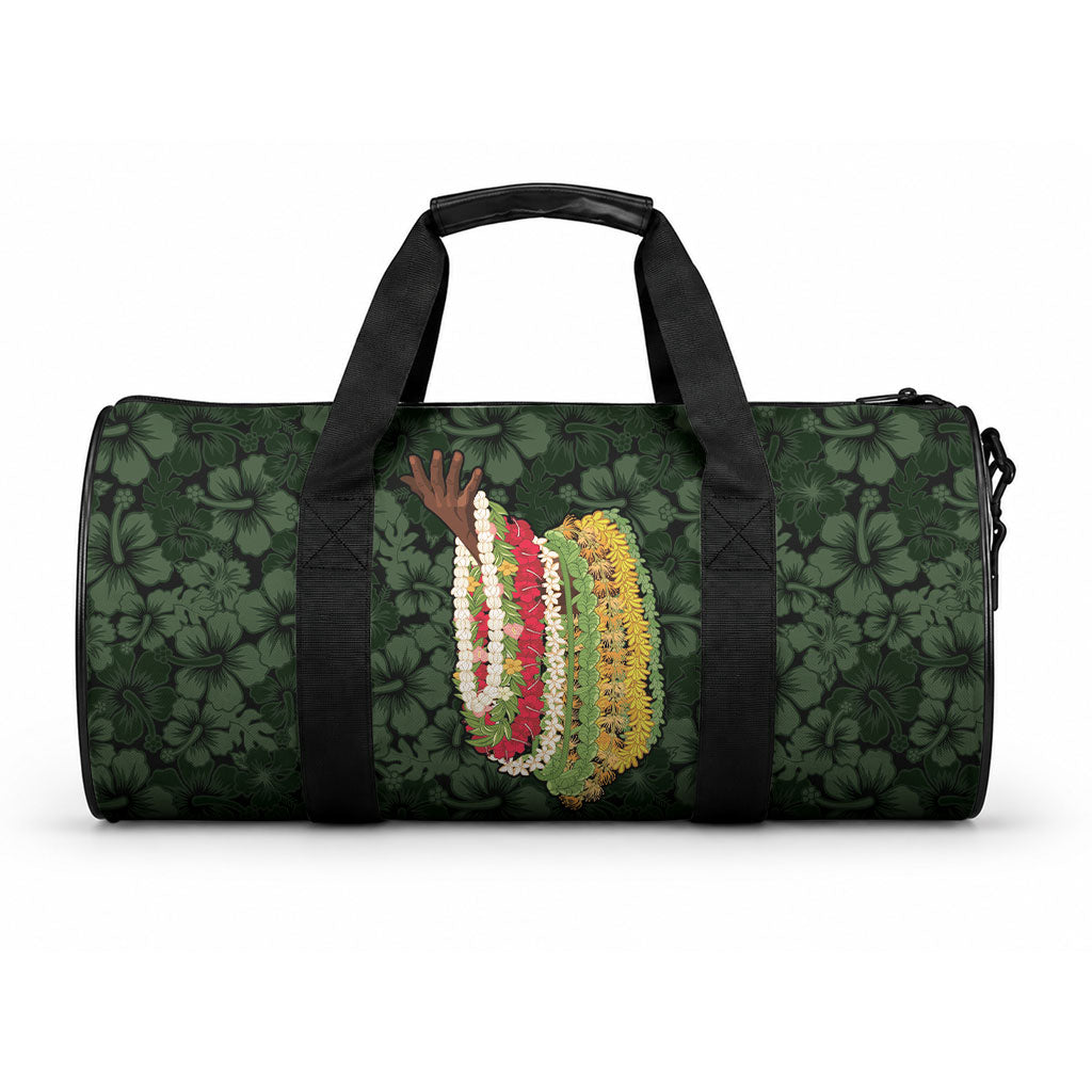 Hawaii Lei Kamehameha Duffle Bag Oma'oma'o Seamless Pattern Hibiscus Flower LT9 One size Green - Polynesian Pride