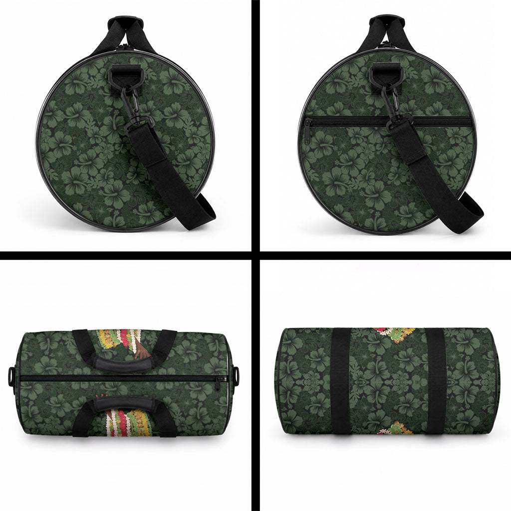 Hawaii Lei Kamehameha Duffle Bag Oma'oma'o Seamless Pattern Hibiscus Flower LT9 - Polynesian Pride