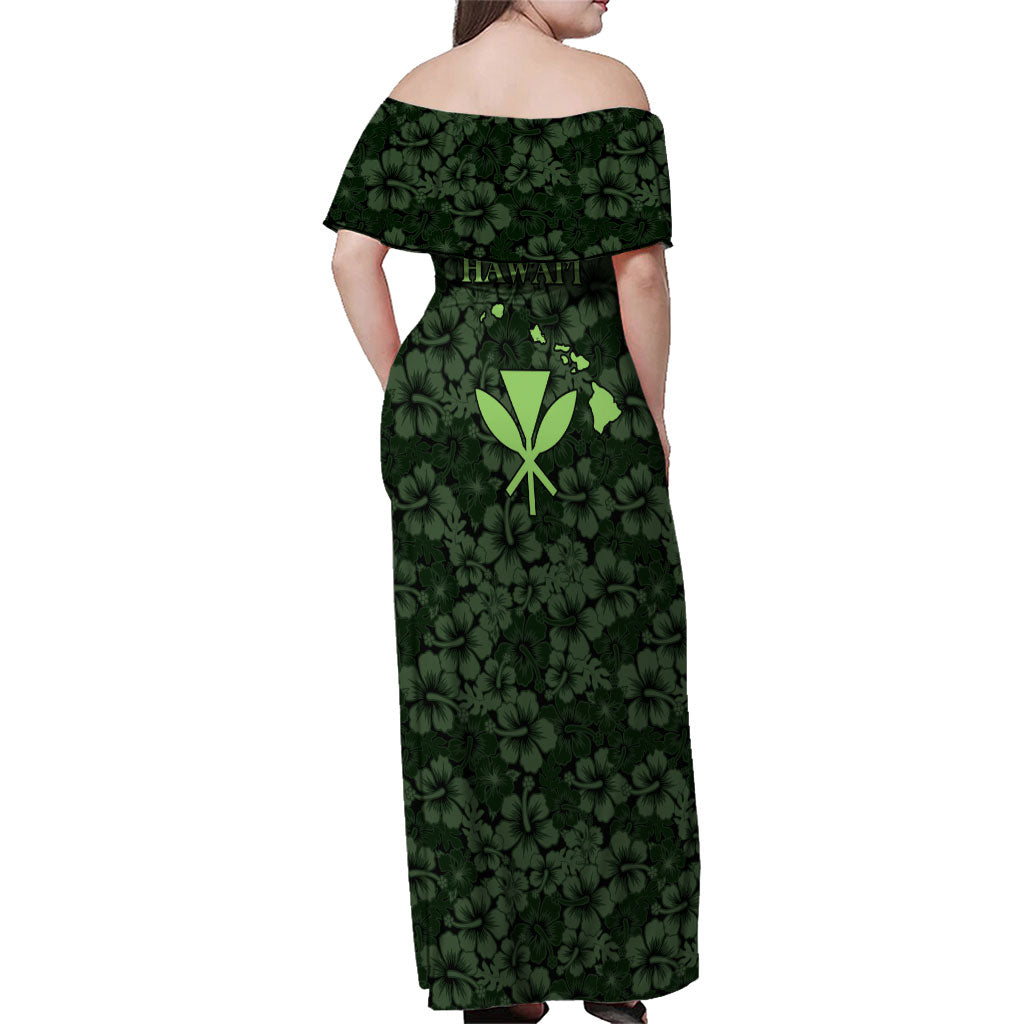 Hawaii Lei Kamehameha Family Matching Off Shoulder Maxi Dress and Hawaiian Shirt Oma'oma'o Seamless Pattern Hibiscus Flower LT9 - Polynesian Pride