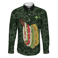 Hawaii Lei Kamehameha Family Matching Puletasi and Hawaiian Shirt Oma'oma'o Seamless Pattern Hibiscus Flower LT9 Dad's Shirt - Long Sleeve Green - Polynesian Pride