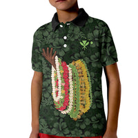 Hawaii Lei Kamehameha Kid Polo Shirt Oma'oma'o Seamless Pattern Hibiscus Flower LT9 Kid Green - Polynesian Pride