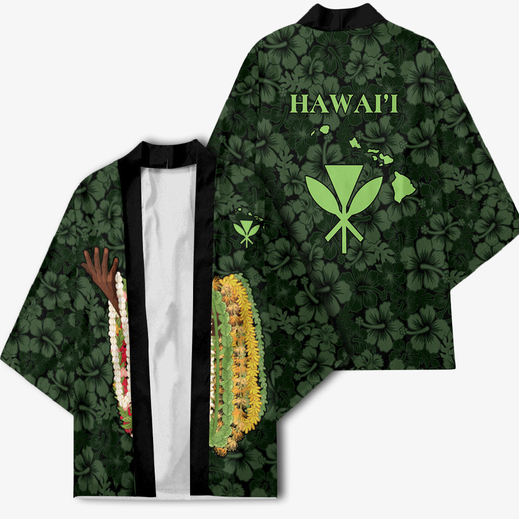 Hawaii Lei Kamehameha Kimono Oma'oma'o Seamless Pattern Hibiscus Flower