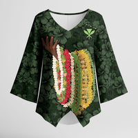 Hawaii Lei Kamehameha Kimono Sleeve Blouse Oma'oma'o Seamless Pattern Hibiscus Flower