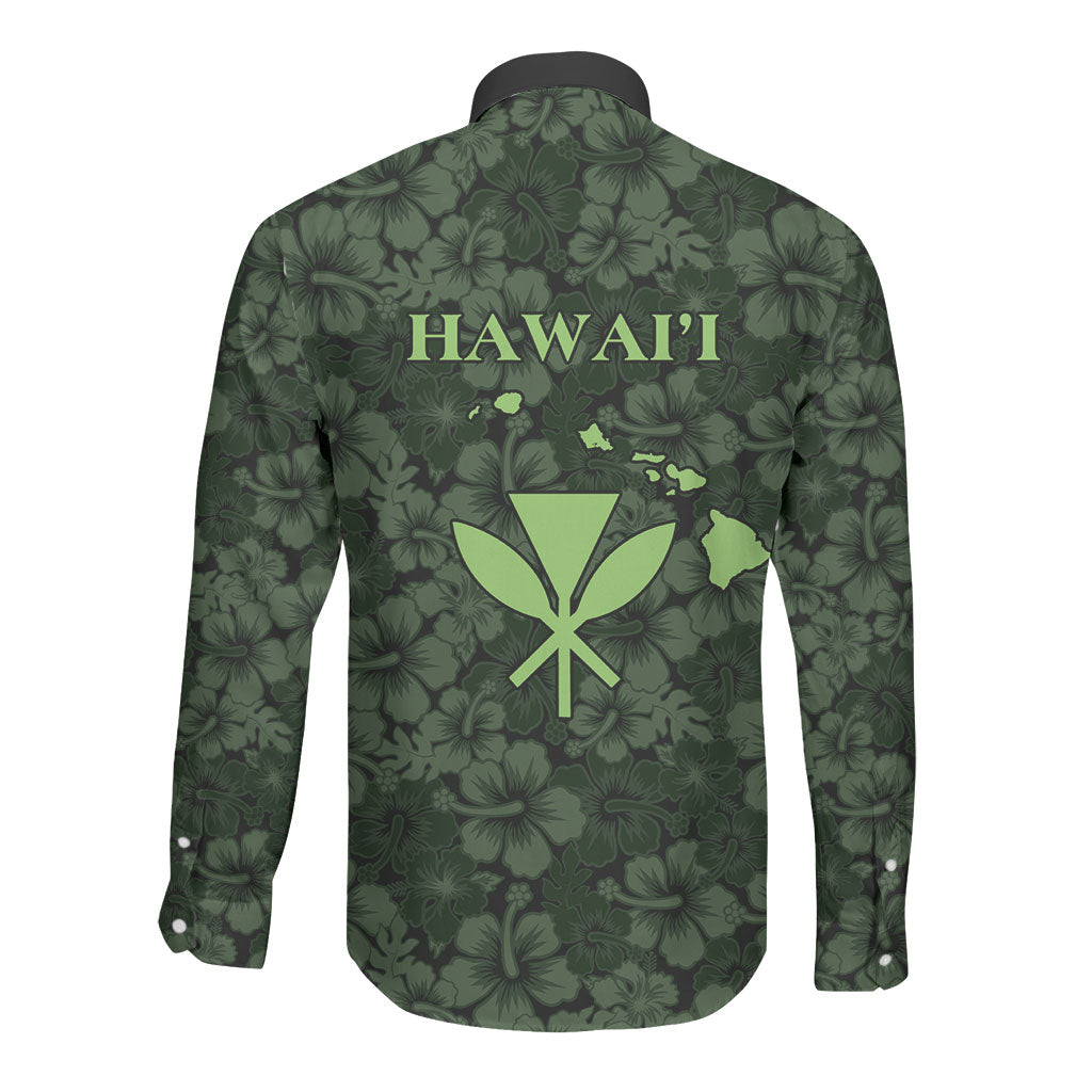 Hawaii Lei Kamehameha Long Sleeve Button Shirt Oma'oma'o Seamless Pattern Hibiscus Flower LT9 - Polynesian Pride