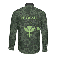 Hawaii Lei Kamehameha Long Sleeve Button Shirt Oma'oma'o Seamless Pattern Hibiscus Flower LT9 - Polynesian Pride