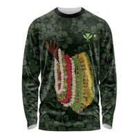 Hawaii Lei Kamehameha Long Sleeve Shirt Oma'oma'o Seamless Pattern Hibiscus Flower