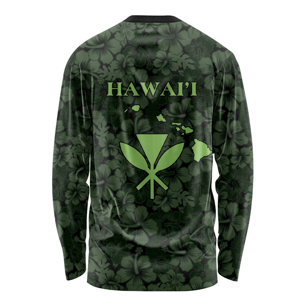 Hawaii Lei Kamehameha Long Sleeve Shirt Oma'oma'o Seamless Pattern Hibiscus Flower