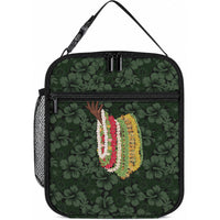 Hawaii Lei Kamehameha Lunch Bag Oma'oma'o Seamless Pattern Hibiscus Flower LT9 10.2 × 8.3 × 4.3 inch Green - Polynesian Pride