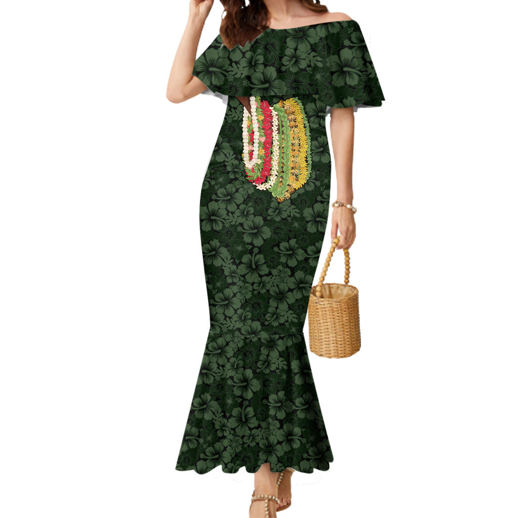 Hawaii Lei Kamehameha Mermaid Dress Oma'oma'o Seamless Pattern Hibiscus Flower