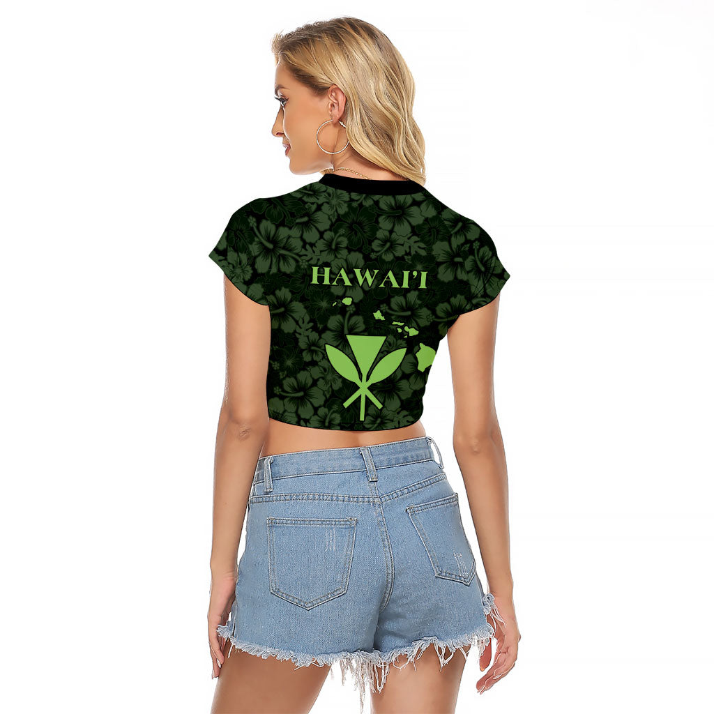 Hawaii Lei Kamehameha Raglan Cropped T Shirt Oma'oma'o Seamless Pattern Hibiscus Flower LT9 - Polynesian Pride
