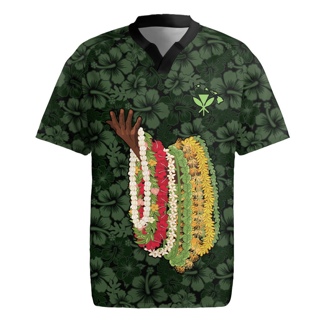 Hawaii Lei Kamehameha Rugby Jersey Oma'oma'o Seamless Pattern Hibiscus Flower