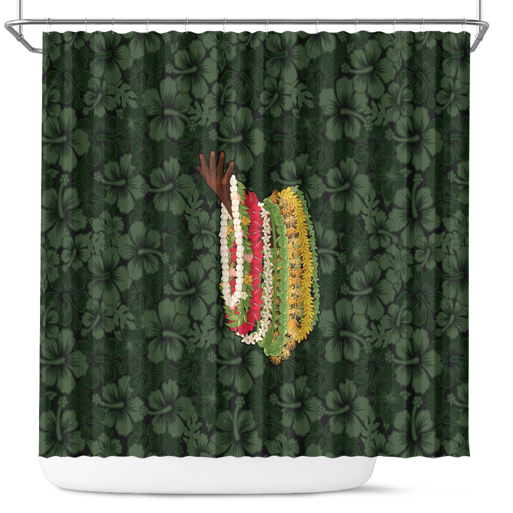 Hawaii Lei Kamehameha Shower Curtain Oma'oma'o Seamless Pattern Hibiscus Flower LT9 Green - Polynesian Pride