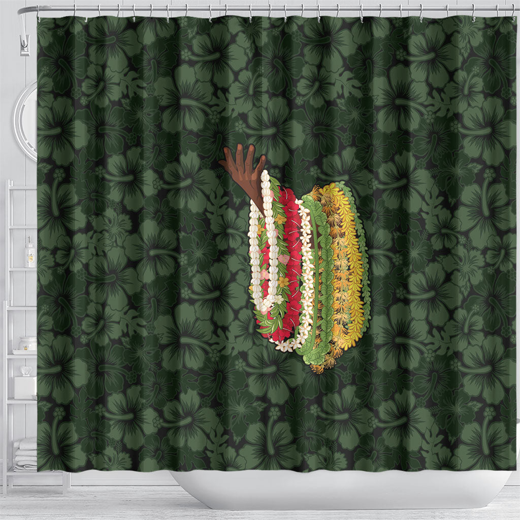 Hawaii Lei Kamehameha Shower Curtain Oma'oma'o Seamless Pattern Hibiscus Flower LT9 - Polynesian Pride