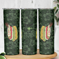 Hawaii Lei Kamehameha Skinny Tumbler Oma'oma'o Seamless Pattern Hibiscus Flower LT9 - Polynesian Pride