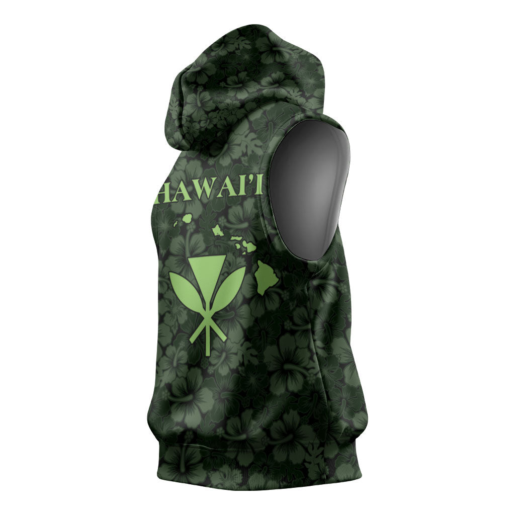 Hawaii Lei Kamehameha Sleeveless Hoodie Oma'oma'o Seamless Pattern Hibiscus Flower