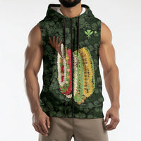 Hawaii Lei Kamehameha Sleeveless Zip Hoodie Oma'oma'o Seamless Pattern Hibiscus Flower