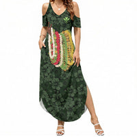 Hawaii Lei Kamehameha Summer Maxi Dress Oma'oma'o Seamless Pattern Hibiscus Flower LT9 Women Green - Polynesian Pride